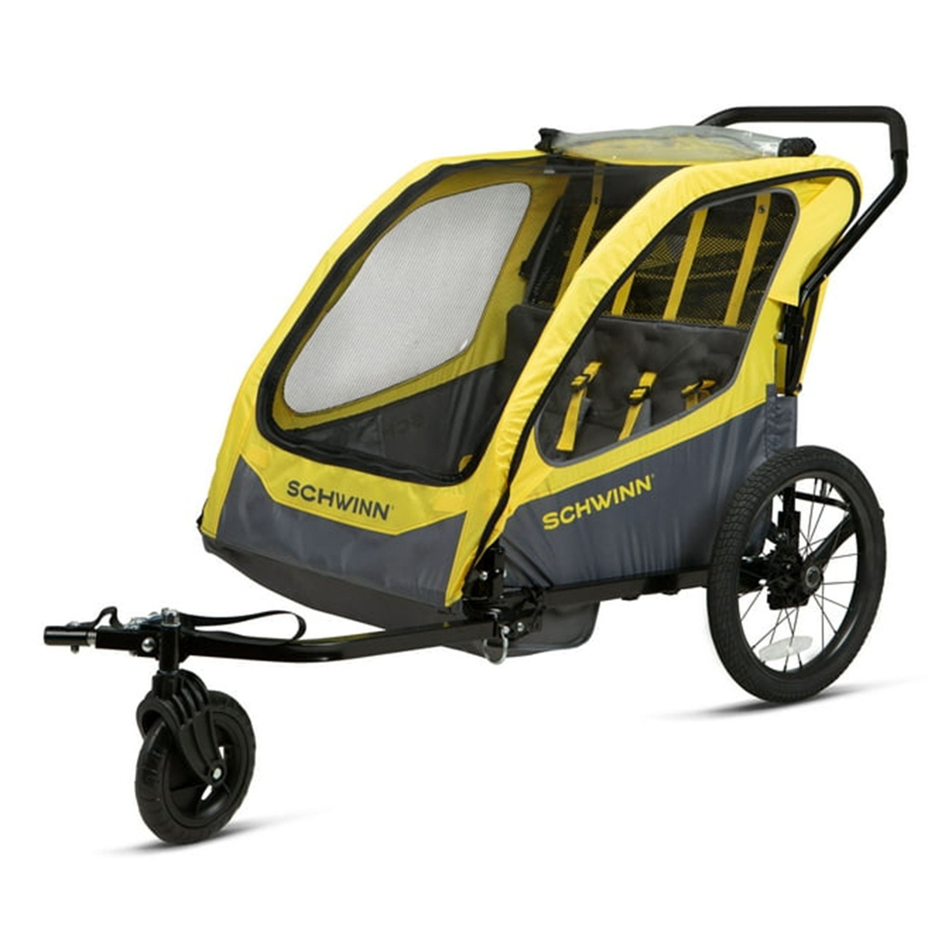 schwinn bicycle trailer stroller Joyrider Deluxe Double Child Bike Combo, Max of 2 Children with Total Weight of 80 lbs., Canopy, 20-Inch Air-Filled Tires, inch aluminum rims and air Schwinn Willow River Double Trailer