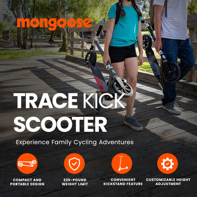 Mongoose Trace Kick Scooter with Quick Release and Easy Folding Construction