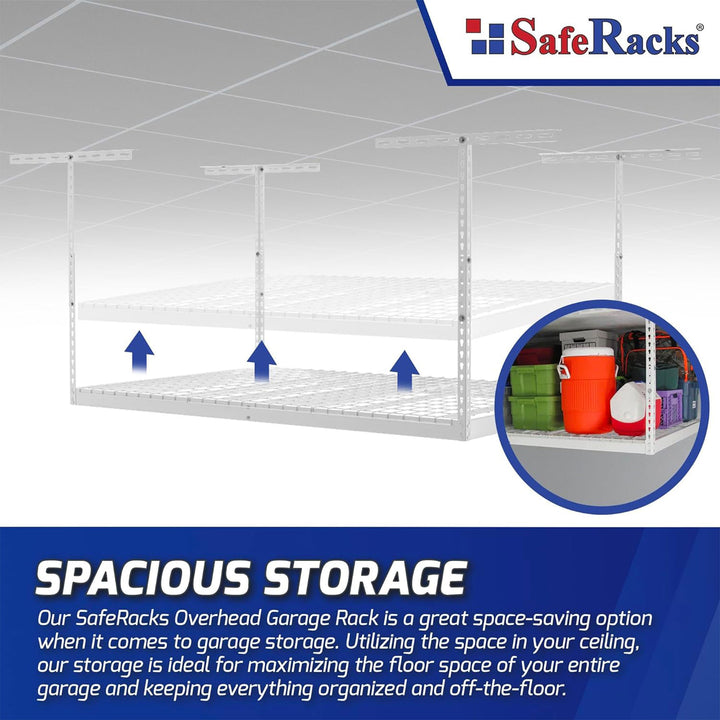 SafeRacks 3' x 6' Overhead Garage Storage Rack Holds Up to 400 Pounds, White