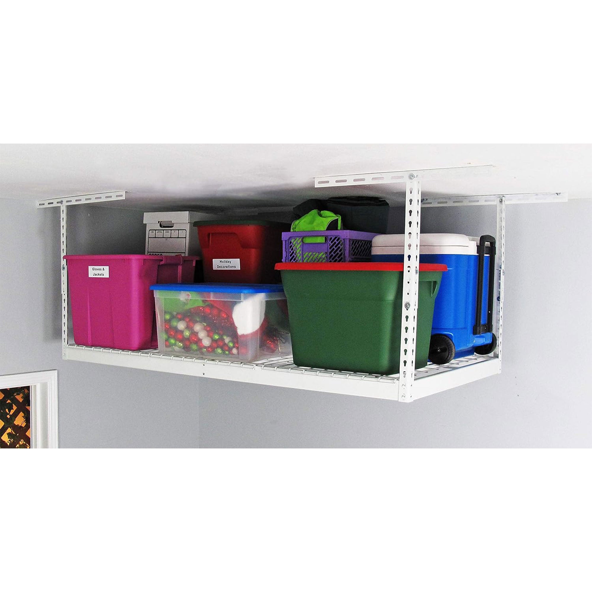 SafeRacks 3' x 6' Overhead Garage Storage Rack Holds 400 lbs, White (Open Box) - VMInnovations