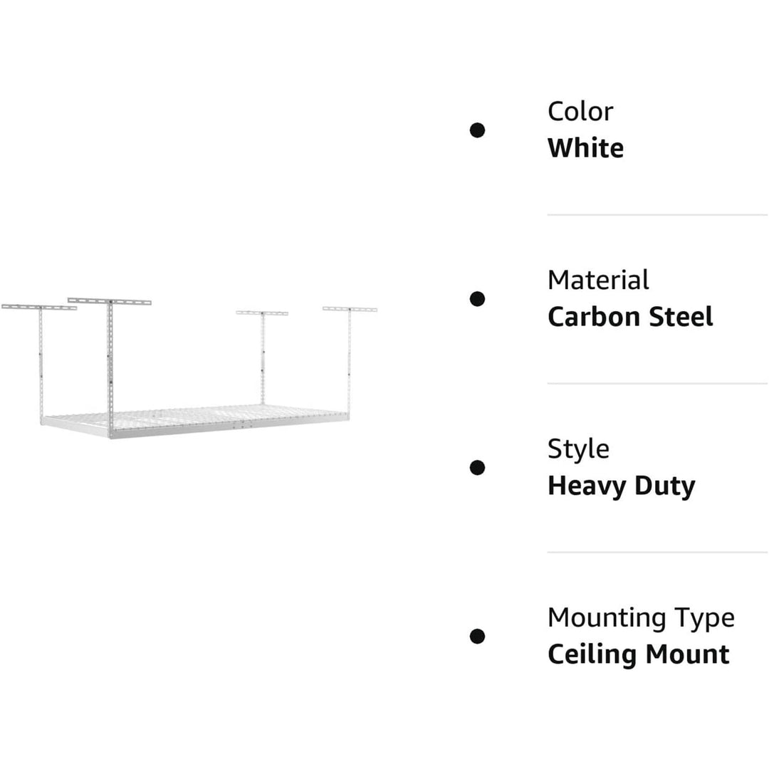 SafeRacks 4' x 8' Overhead Garage Storage Rack Holds 600 lbs, White (Open Box)