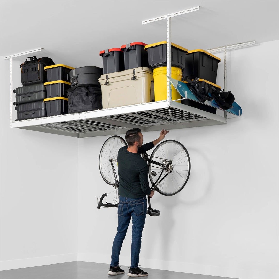 SafeRacks 4' x 8' Overhead Garage Storage Rack, Up to 600 Pounds, White (Used)