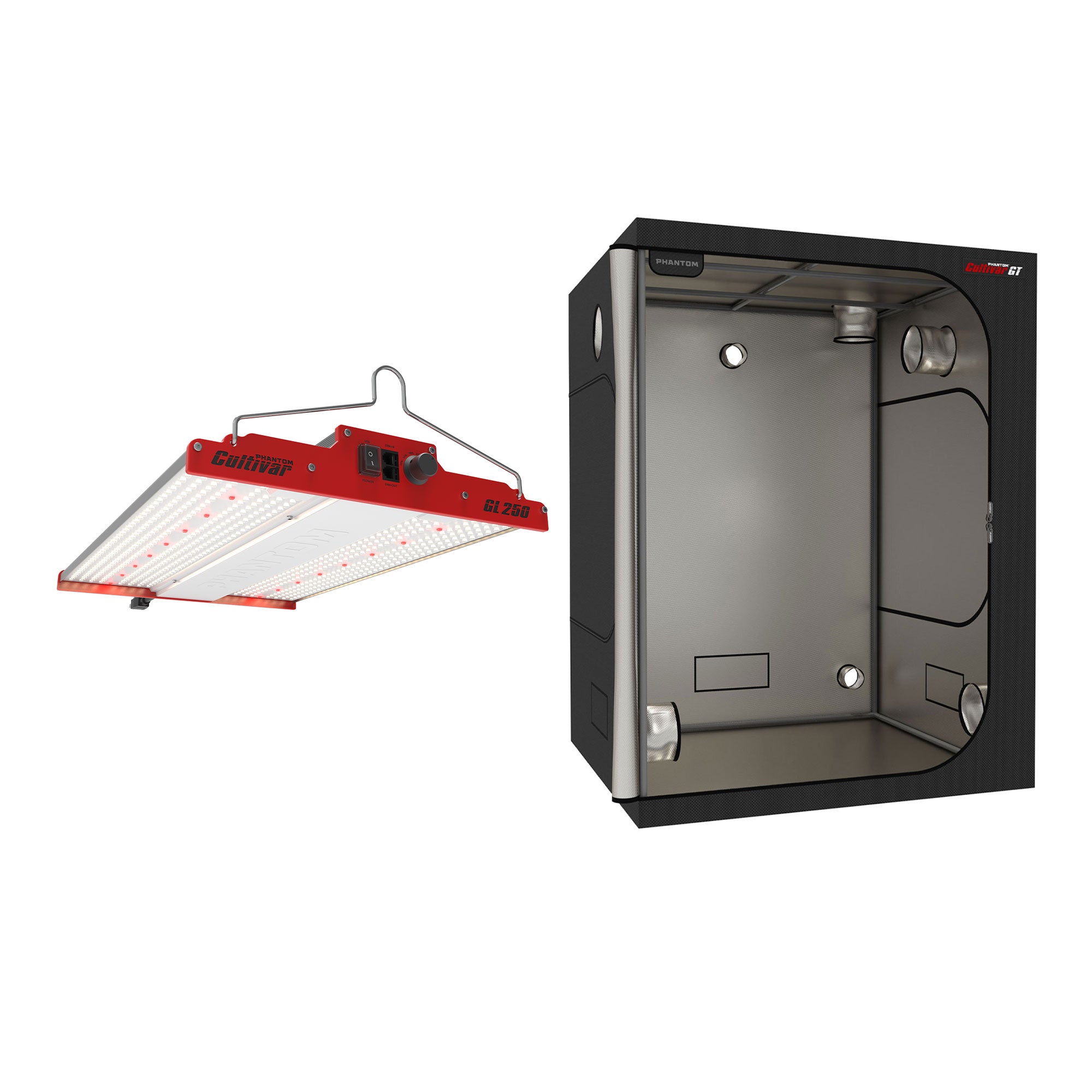 PHANTOM Cultivar GL250 LED Grow Tent Plant Light & GT55 All Steel Grow Tent