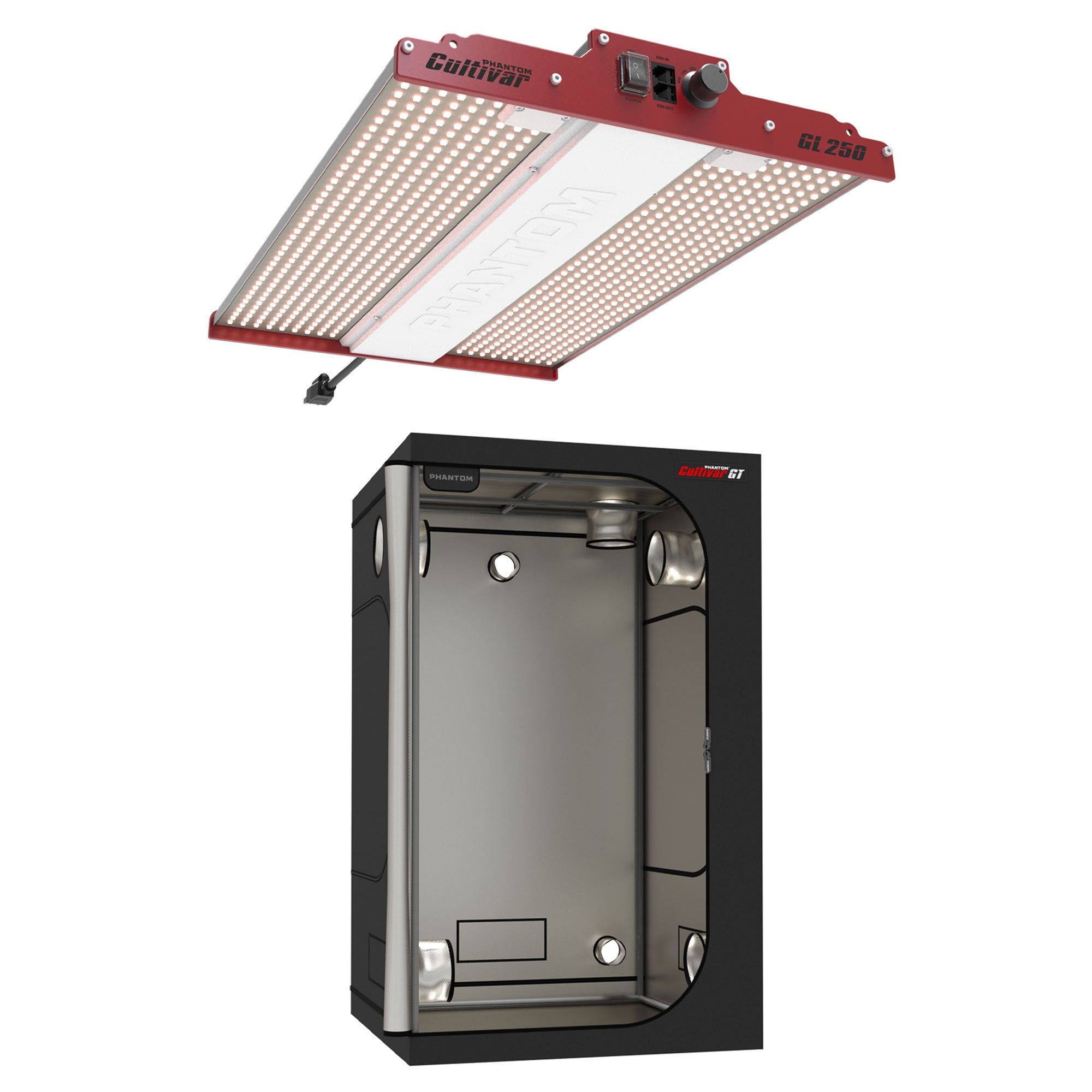 PHANTOM Cultivar GL250 LED Grow Tent Plant Light & GT44 All Steel Grow Tent