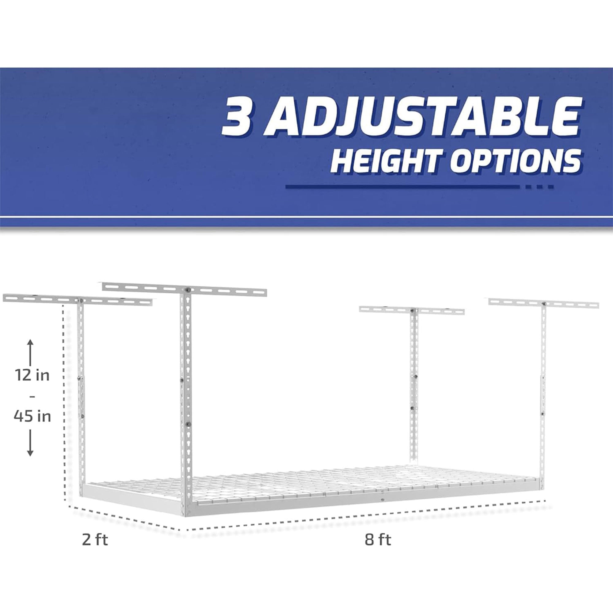 SafeRacks 2' x 8' Overhead Garage Storage Rack Holds Up to 400 Pounds, White
