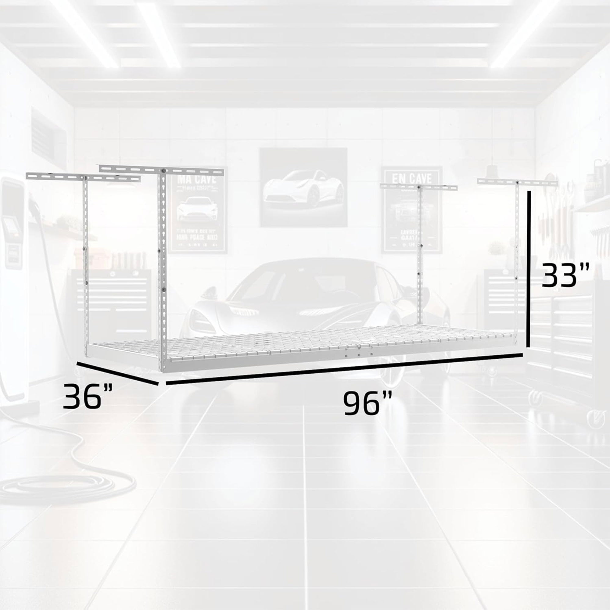 MonsterRax 3' x 8' Overhead Garage Storage Rack Holds Up to 450 Pounds, White - VMInnovations