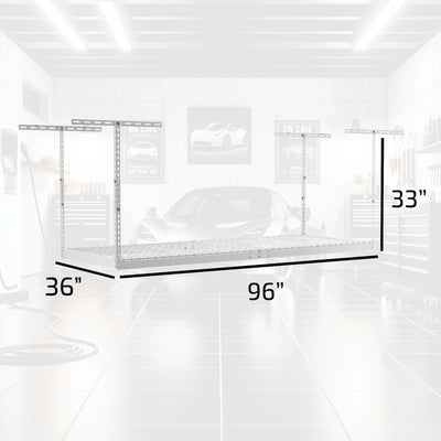 MonsterRax 3' x 8' Overhead Garage Storage Rack Holds Up to 450 Pounds, White - VMInnovations