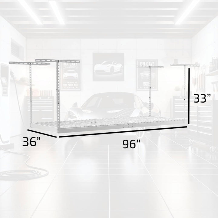 MonsterRax 3' x 8' Overhead Garage Storage Rack Holds 450 lbs, White (Open Box)