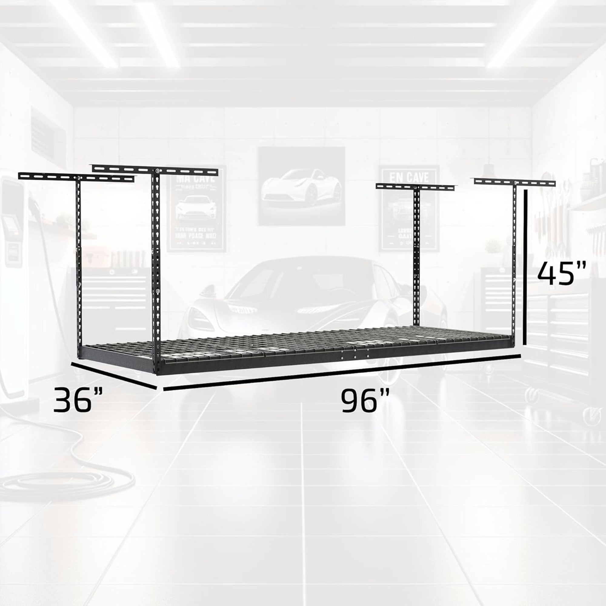 MonsterRax 3'x8' Overhead Garage Storage Rack Holds Up to 450 Pounds, Hammertone - VMInnovations