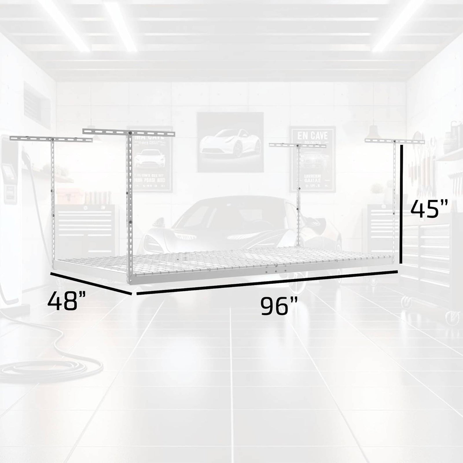 MonsterRax 4' x 8' Overhead Garage Storage Rack Holds Up to 500 Pounds, White - VMInnovations