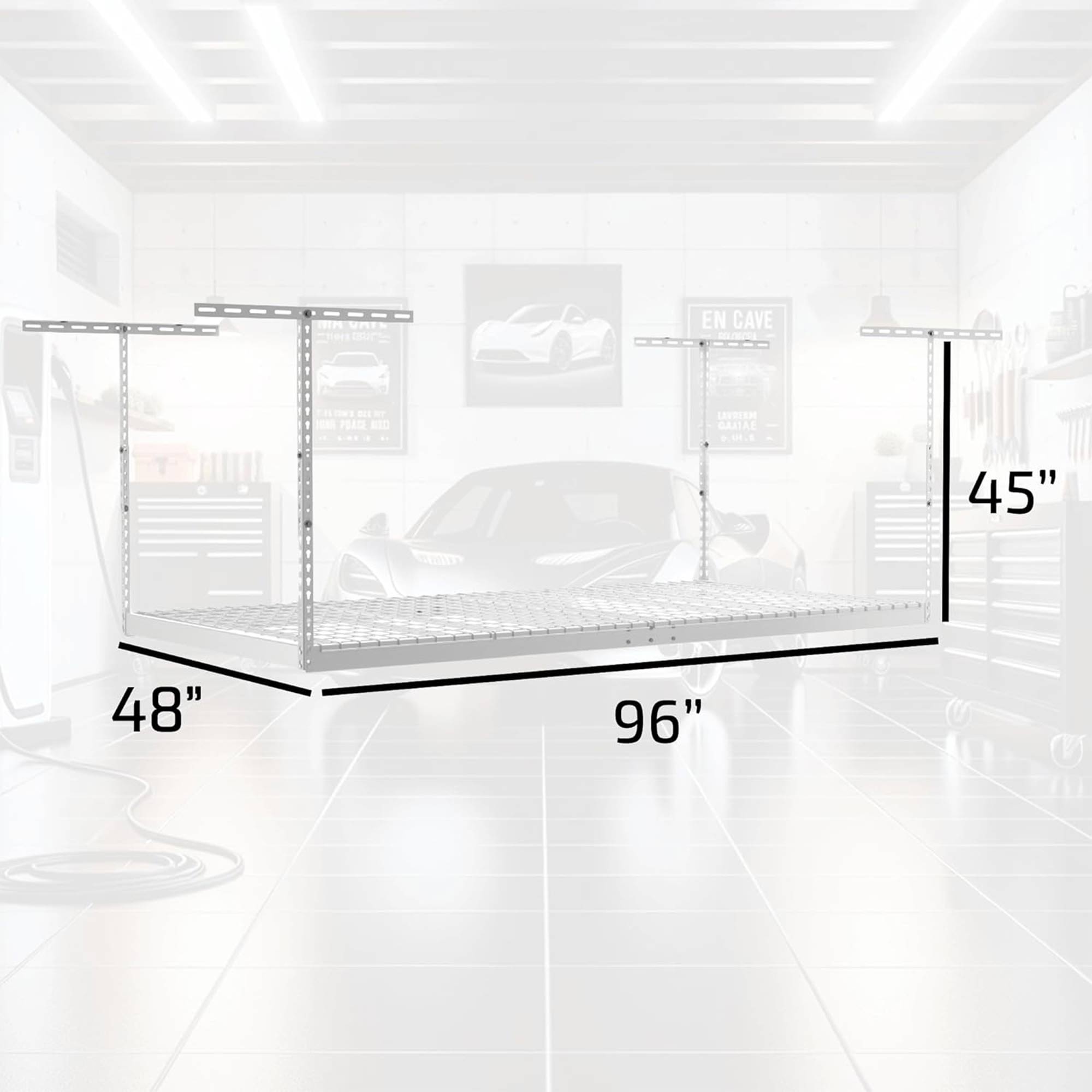 MonsterRax 4' x 8' Overhead Garage Storage Rack Holds Up to 500 Pounds, White - VMInnovations