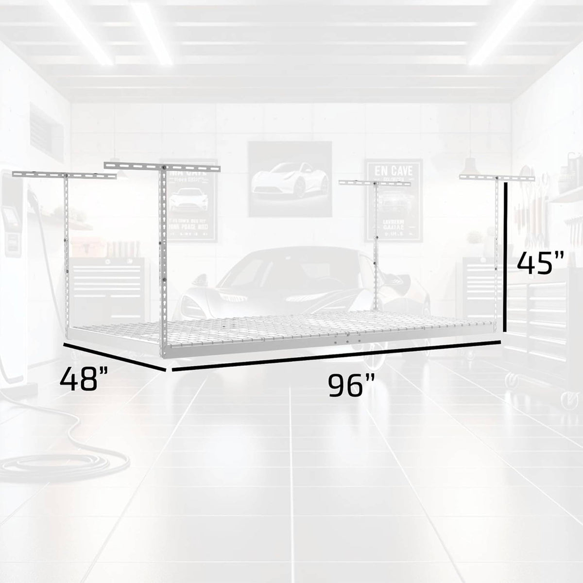 MonsterRax 4' x 8' Overhead Garage Storage Rack Holds 500 lbs, White (Open Box) - VMInnovations