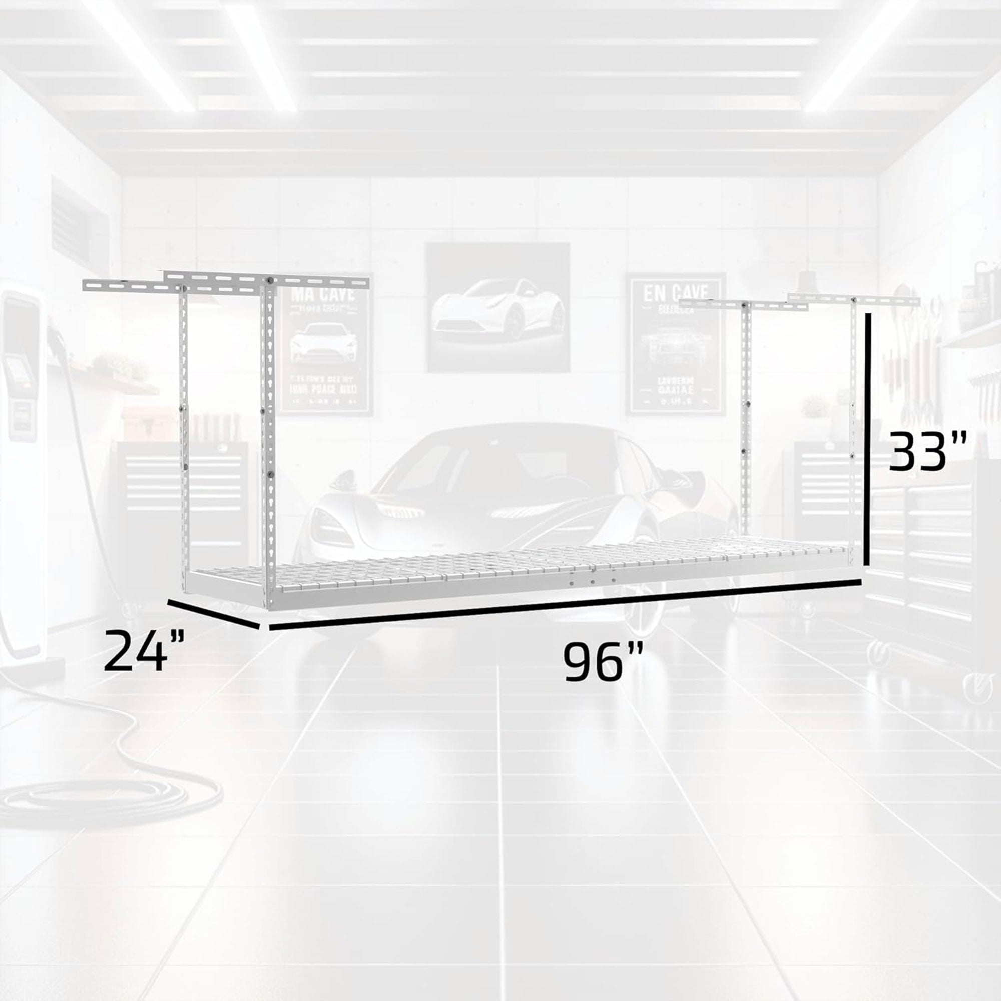 MonsterRax 2' x 8' Overhead Garage Storage Rack Holds Up to 350 Pounds, White