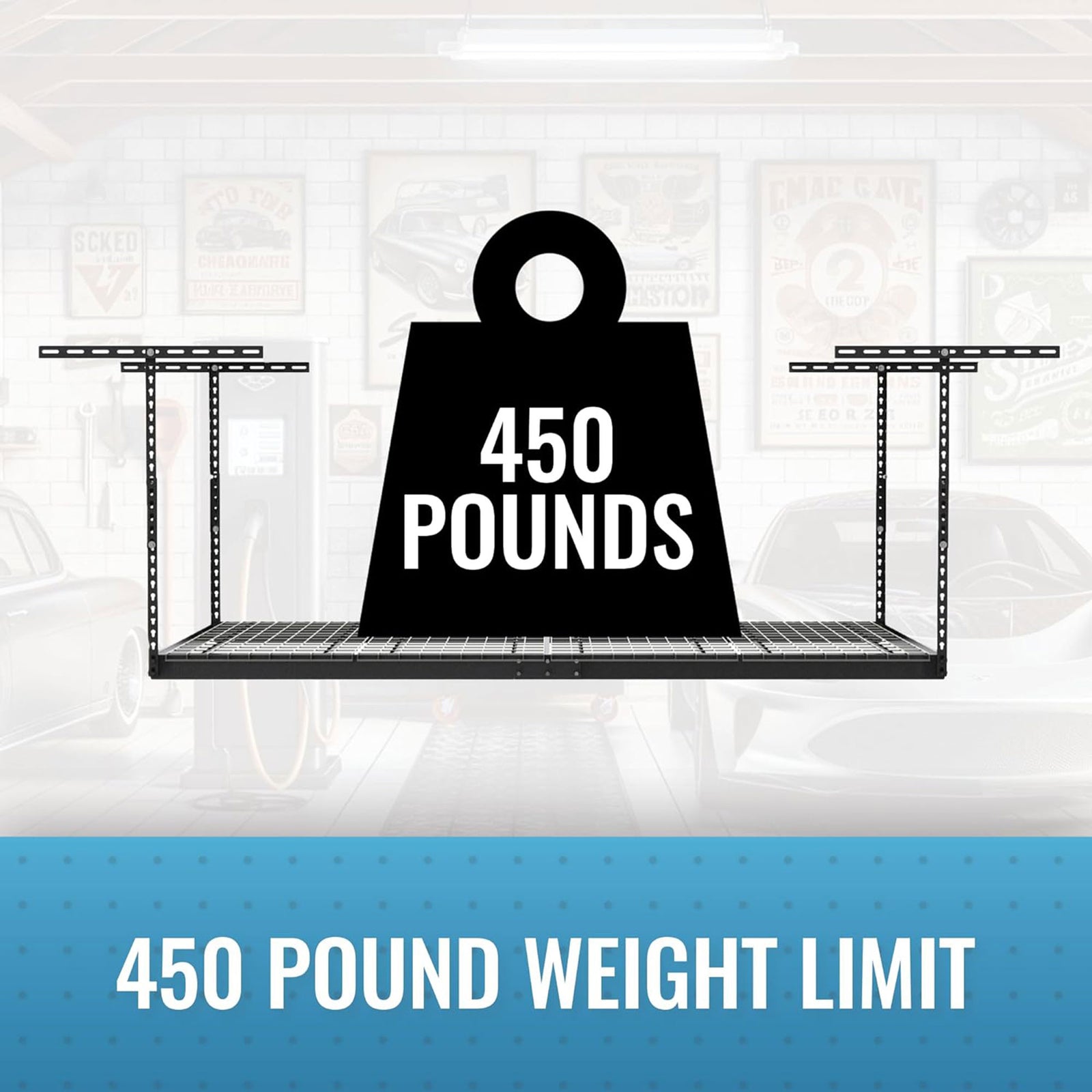 MonsterRax 3'x8' Overhead Garage Storage Rack Holds Up to 450 Pounds, Hammertone - VMInnovations