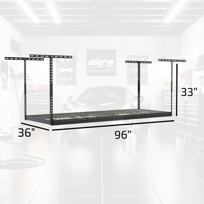 MonsterRax 3'x8' Overhead Garage Storage Rack Holds Up to 450 Pounds, Hammertone - VMInnovations
