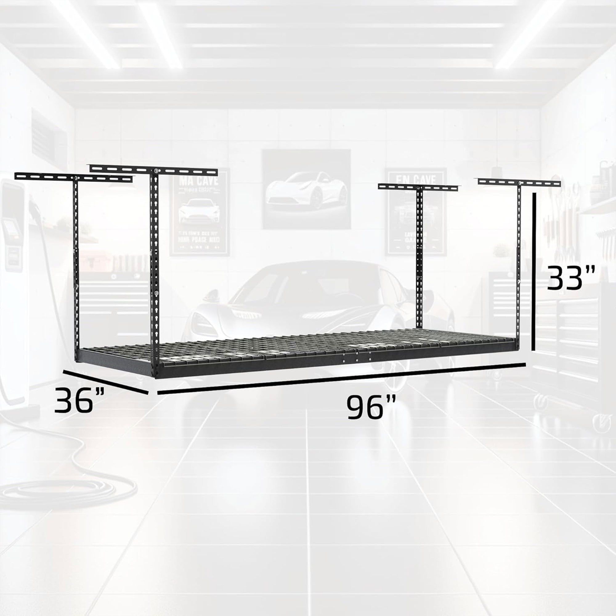 MonsterRax 3'x8' Overhead Storage Rack Holds Up to 450 Pounds, Hammertone (Used) - VMInnovations