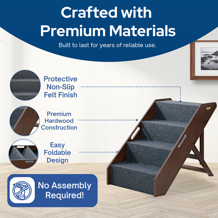 MECO Stakmore Foldable Pet Steps with Solid Hardwood Construction, Espresso - VMInnovations