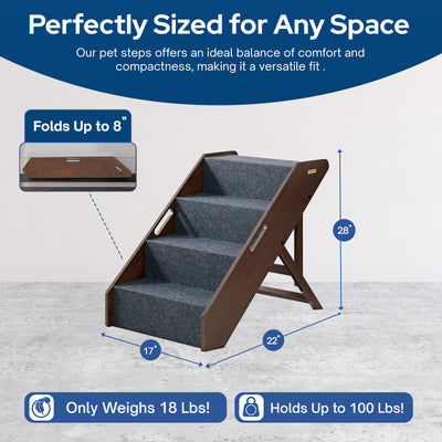 MECO Foldable Pet Steps w/Solid Hardwood Construction, Espresso (Open Box) - VMInnovations