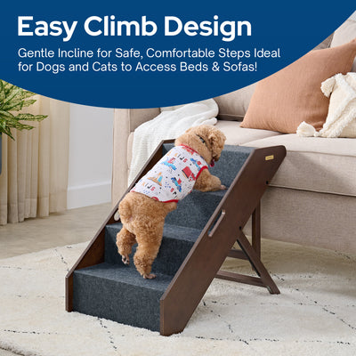 MECO Foldable Pet Steps w/Solid Hardwood Construction, Espresso (Open Box) - VMInnovations