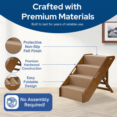 MECO Stakmore Foldable Pet Steps with Solid Fruitwood Construction, Brown Felt