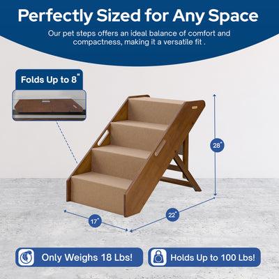 MECO Foldable Pet Steps with Solid Fruitwood Construction, Brown Felt (Used) - VMInnovations