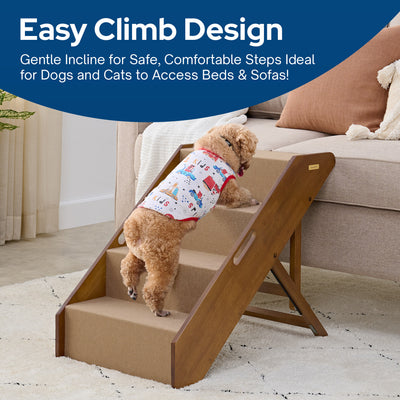 MECO Foldable Pet Steps with Solid Fruitwood Construction, Brown Felt (Used) - VMInnovations