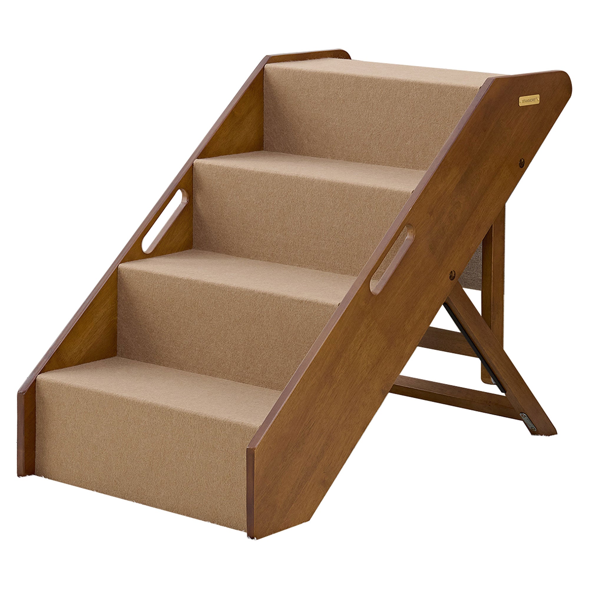 MECO Stakmore Foldable Pet Steps with Solid Construction, Brown Felt ...