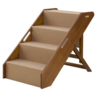 MECO Stakmore Foldable Pet Steps with Solid Fruitwood Construction, Brown Felt