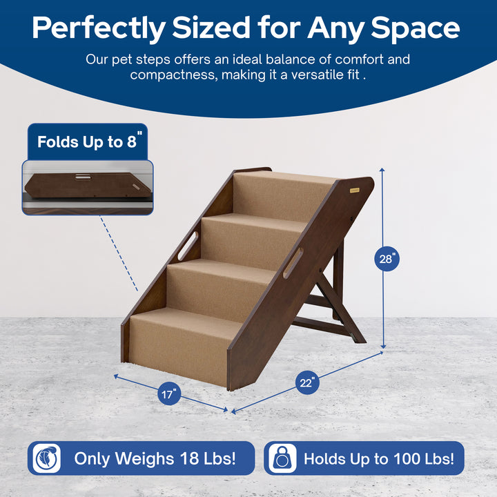MECO Stakmore Foldable Pet Steps w/Hardwood Construction, Espresso w/Brown Felt