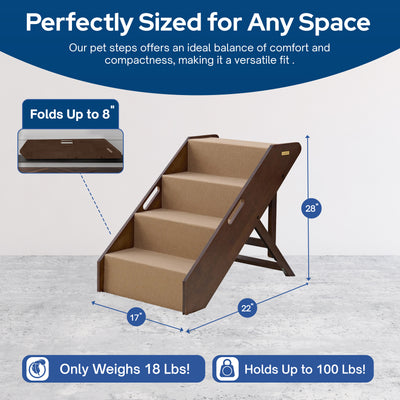 MECO Foldable Pet Steps w/Hardwood Construction, Espresso w/Brown Felt (Used) - VMInnovations