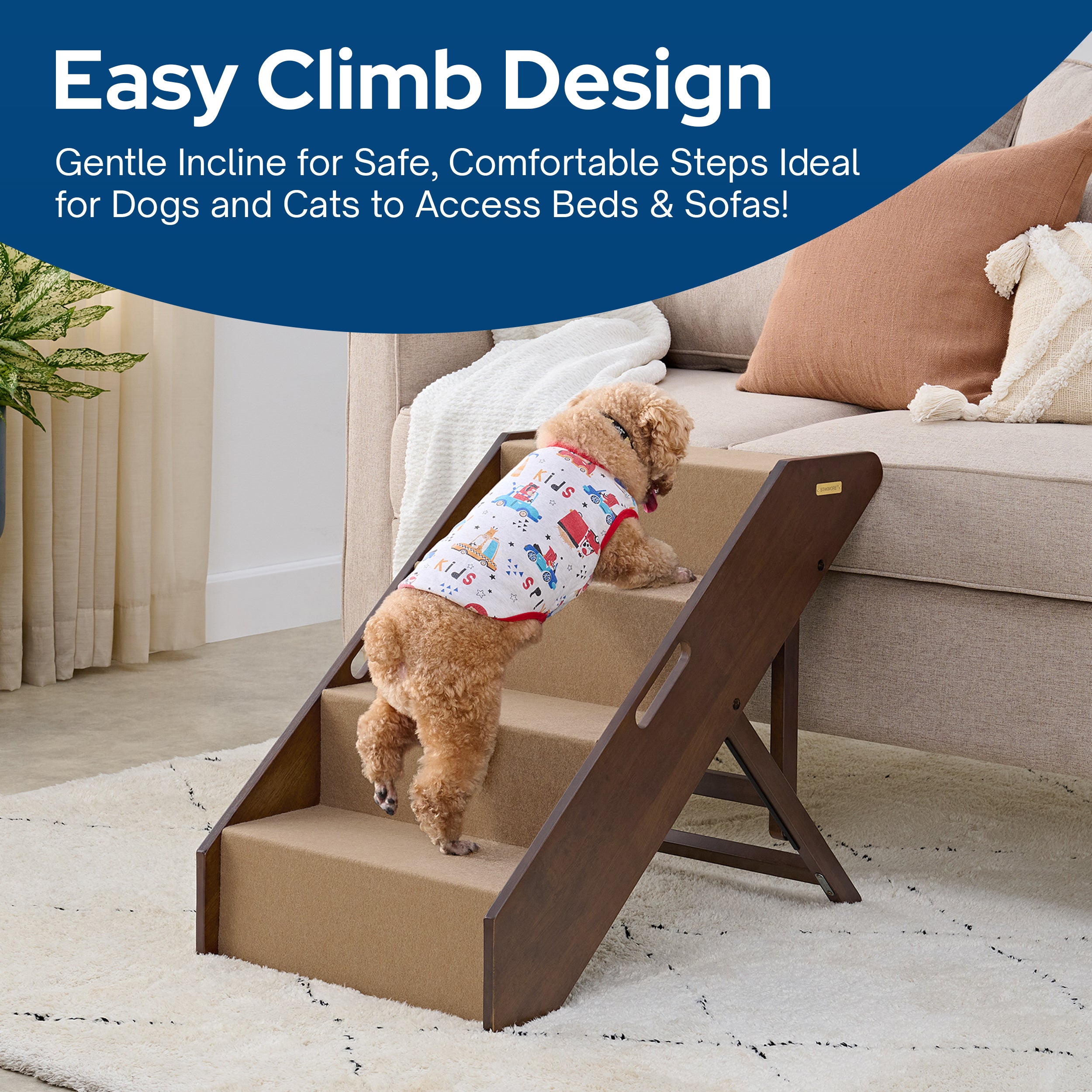 MECO Foldable Pet Steps w/Hardwood Construction, Espresso w/Brown Felt (Used)