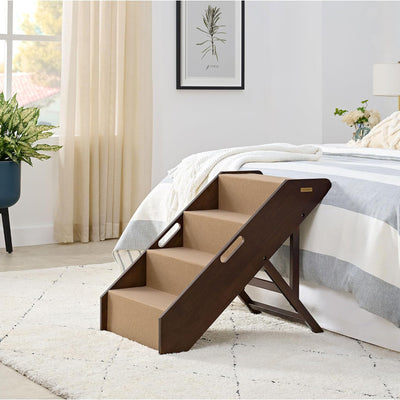 MECO Foldable Pet Steps w/Hardwood Construction, Espresso w/Brown Felt(Open Box)