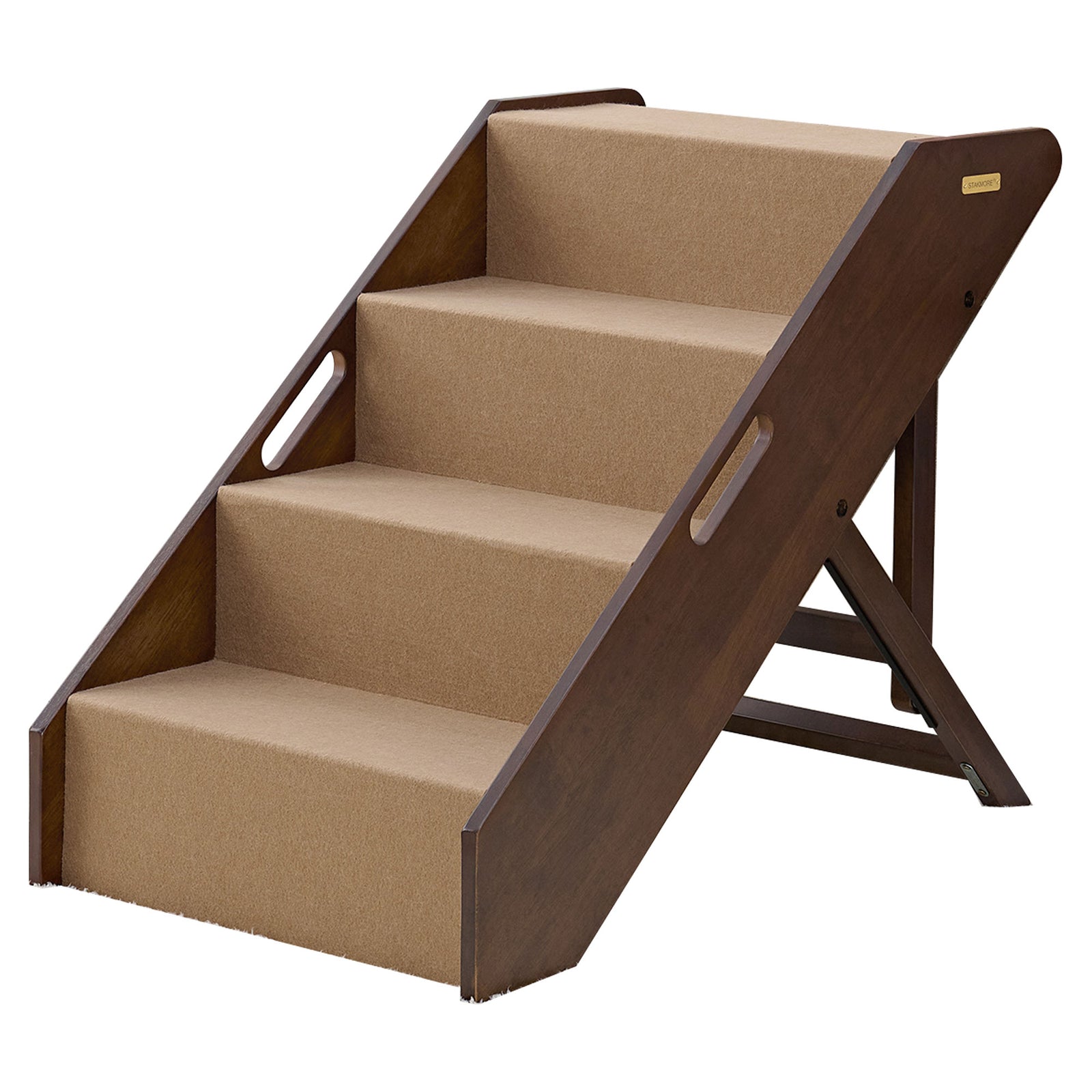 MECO Foldable Pet Steps w/Hardwood Construction, Espresso w/Brown Felt (Used) - VMInnovations