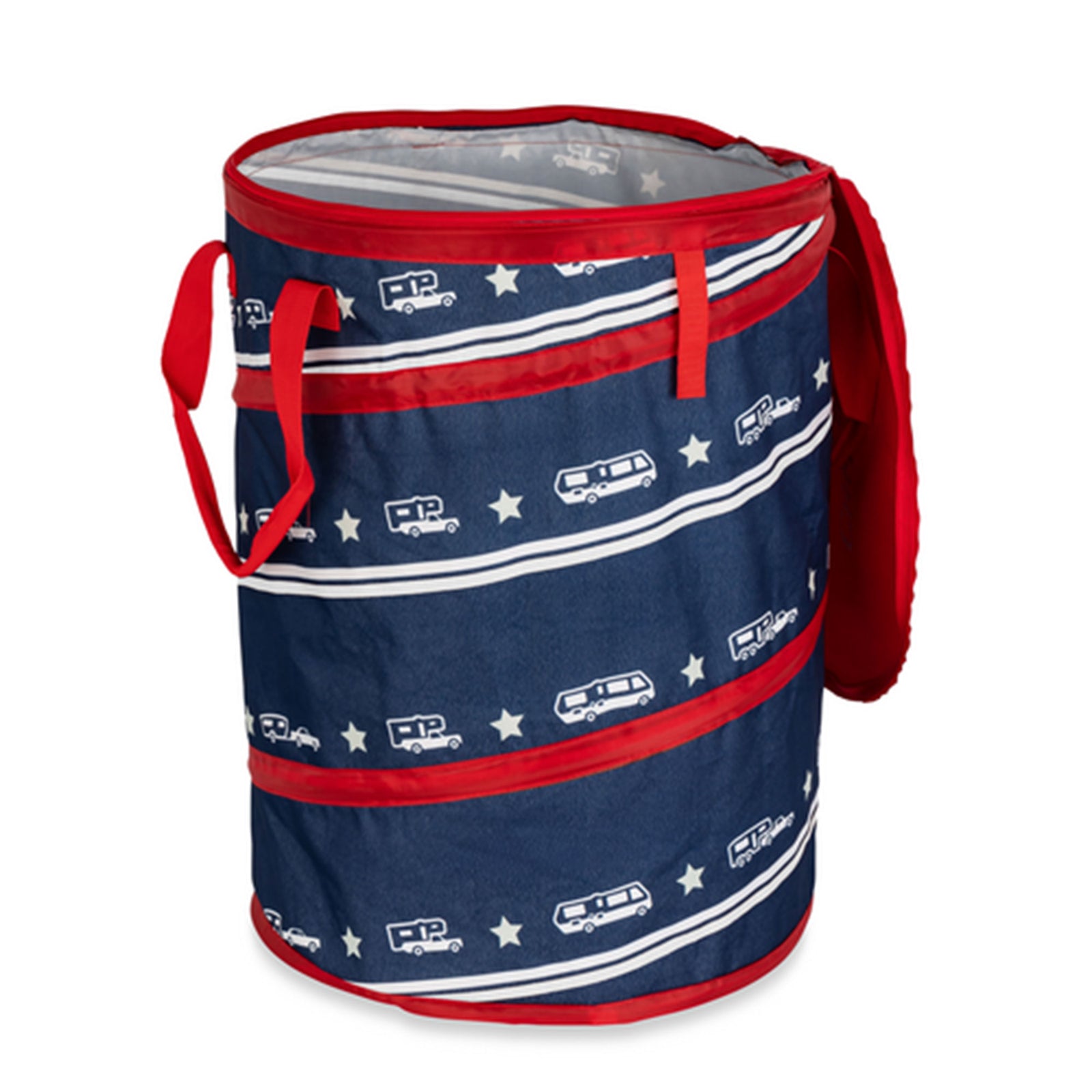 Camco Campsite Pop Up Utility Container with Liner and Zipper Close, Patriotic - VMInnovations