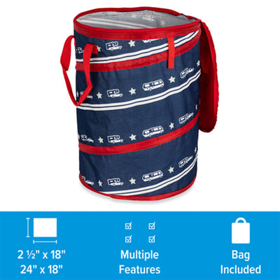 Camco Campsite Pop Up Utility Container with Liner and Zipper Close, Patriotic - VMInnovations