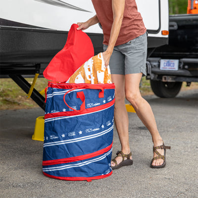 Camco Campsite Pop Up Utility Container with Liner and Zipper Close, Patriotic - VMInnovations