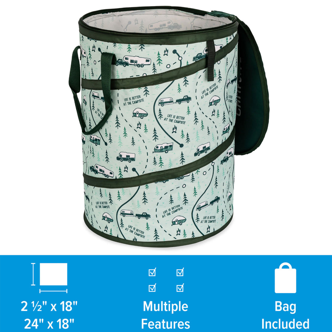 Camco Pop Up Utility Container w/Liner and Zipper Close, Map Design (Open Box)
