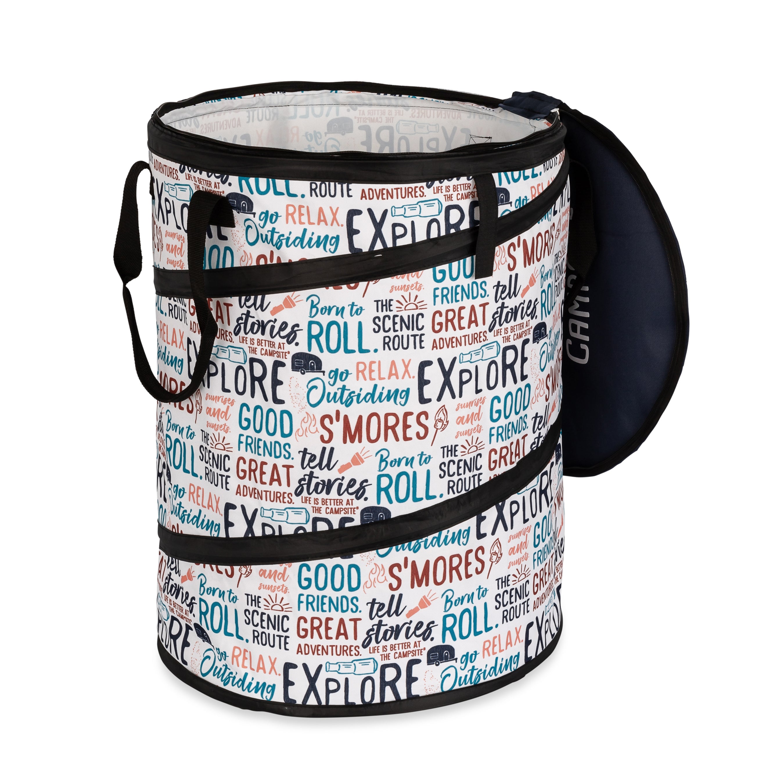 Camco Campsite Pop Up Utility Container with Liner and Zipper Close, Multicolor - VMInnovations