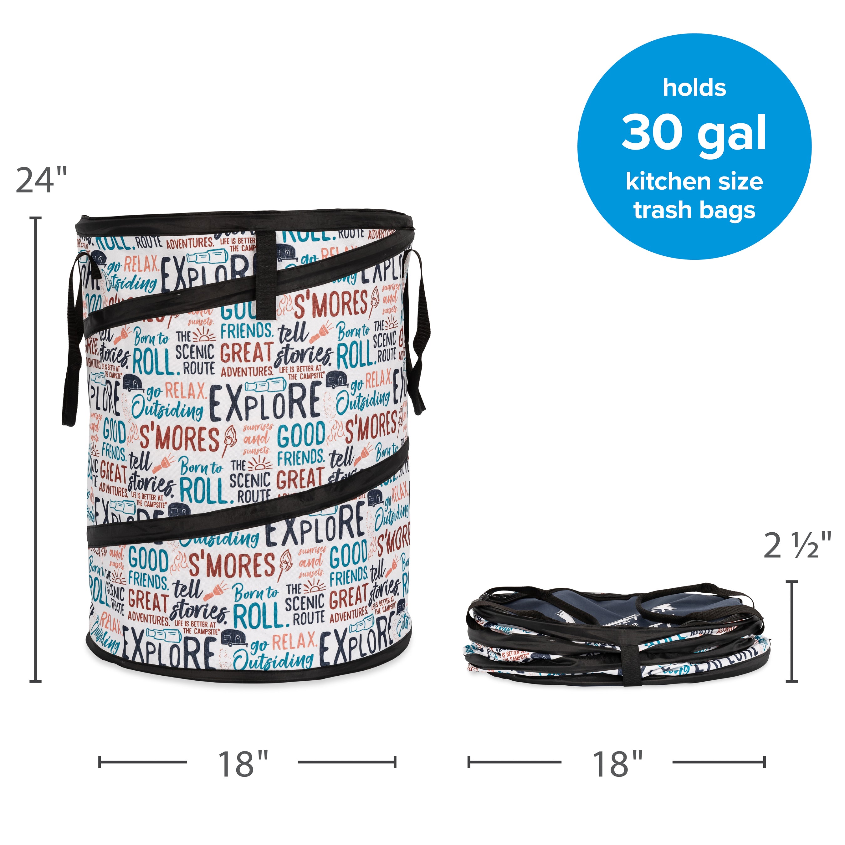 Camco Campsite Pop Up Utility Container with Liner and Zipper Close, Multicolor - VMInnovations