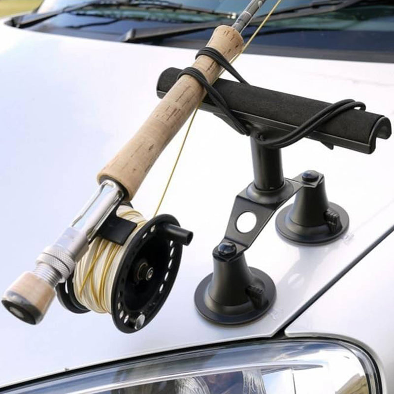 Vac Rac Quad Rack Fly Rod Mount Carrier Vacuum Suction Cup, Holds 4 Rods, Black