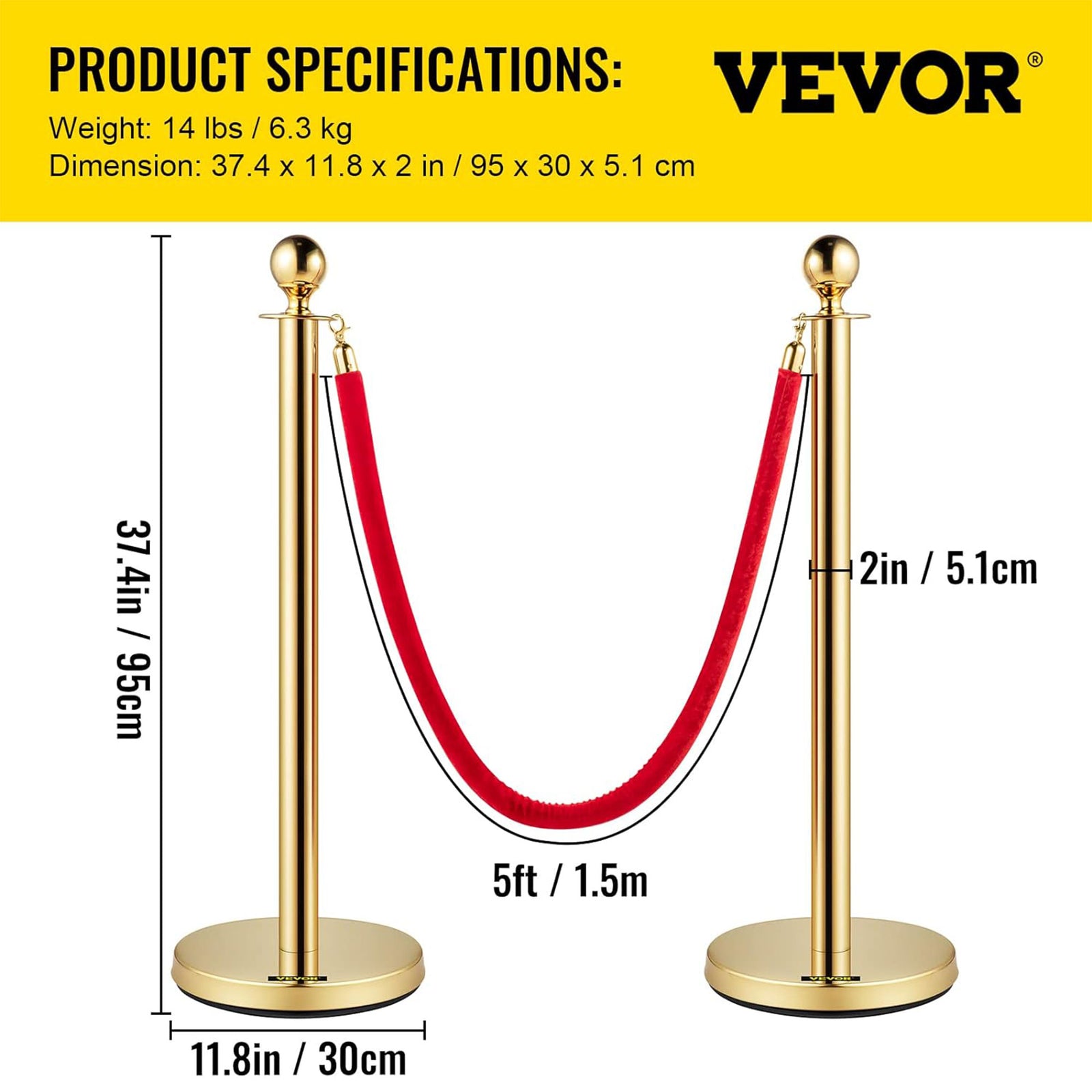 Vevor Velvet Ropes and Stanchion Post w/Ball Top for Crowd Control (Open Box) - VMInnovations