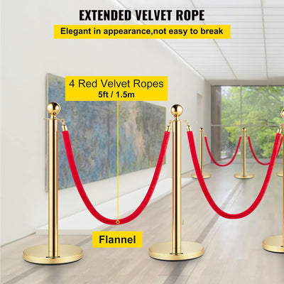 Vevor Velvet Ropes and Stanchion Post w/Ball Top for Crowd Control (Open Box)