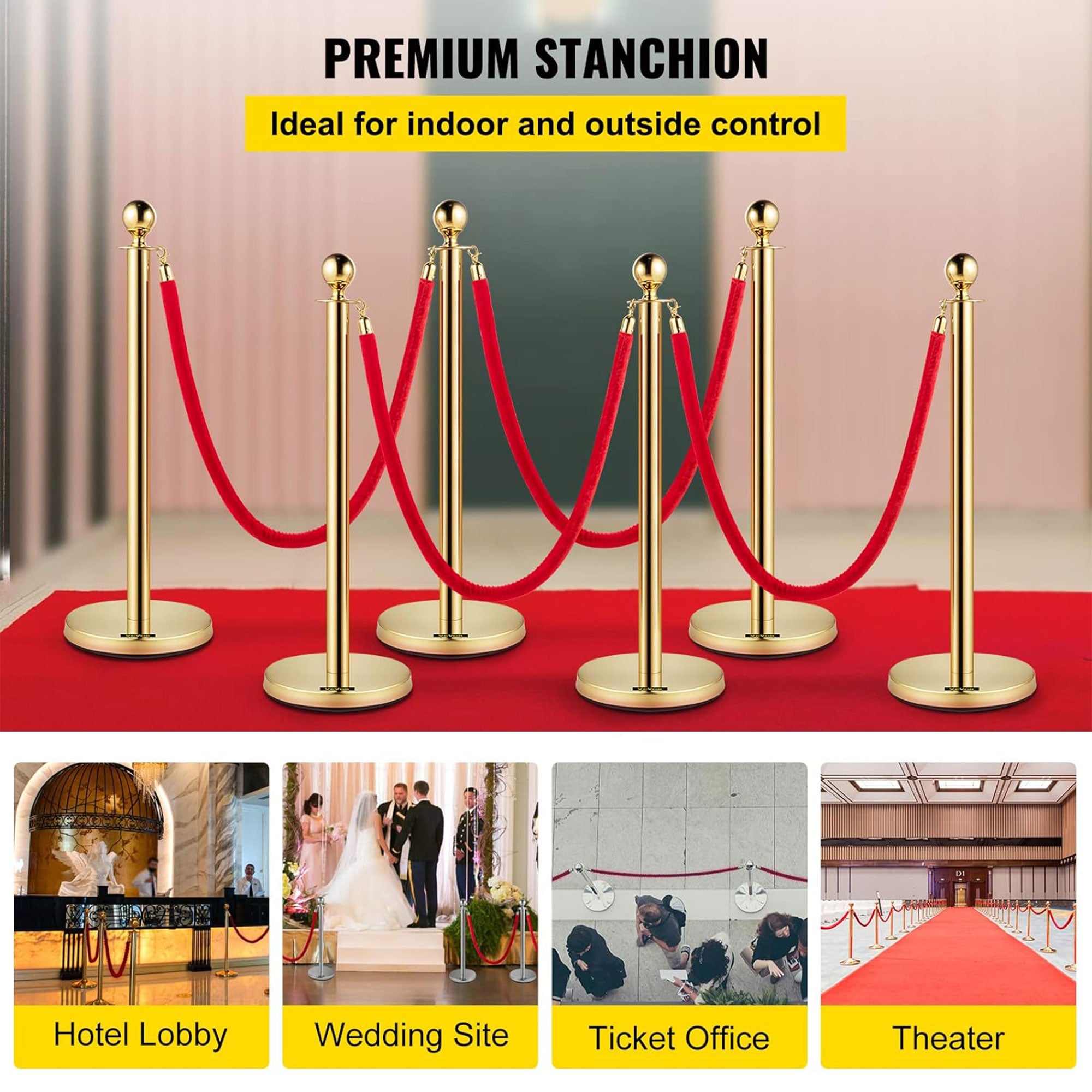 Vevor Velvet Ropes and Stanchion Post w/Ball Top for Crowd Control (Open Box)