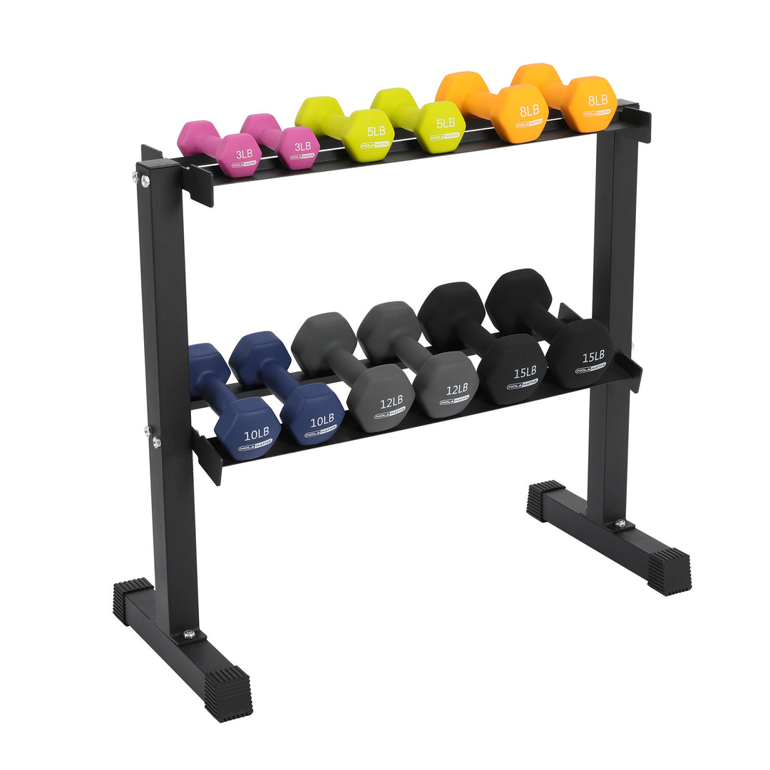 HolaHatha 106lb Neoprene Dumbbell Strength Training Weight Set w/Rack (Open Box)