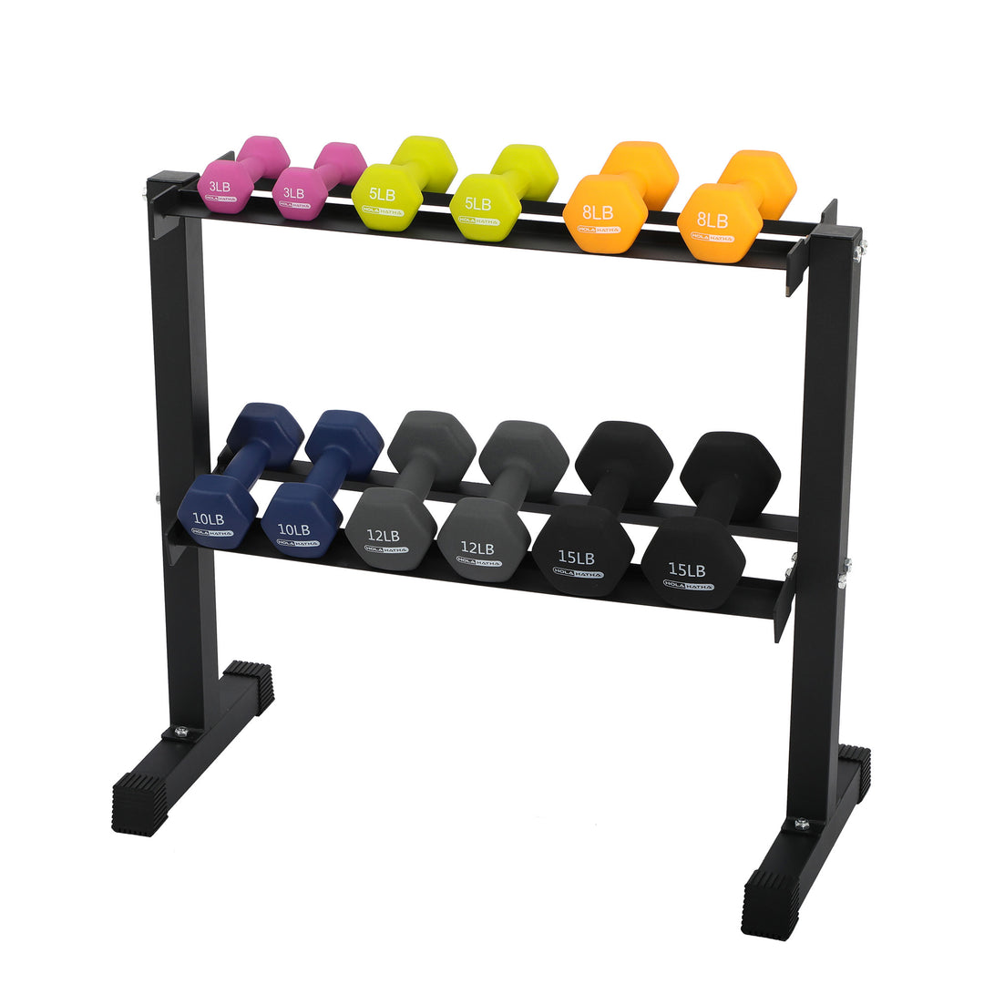 HolaHatha 106 Pound Neoprene Dumbbell Strength Training Weight Set with Rack