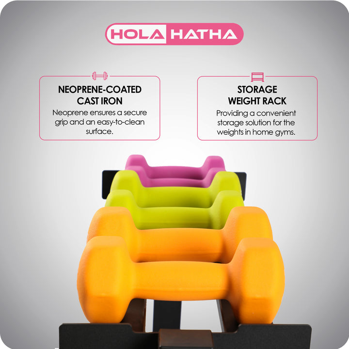 HolaHatha 106 Pound Neoprene Dumbbell Strength Training Weight Set with Rack