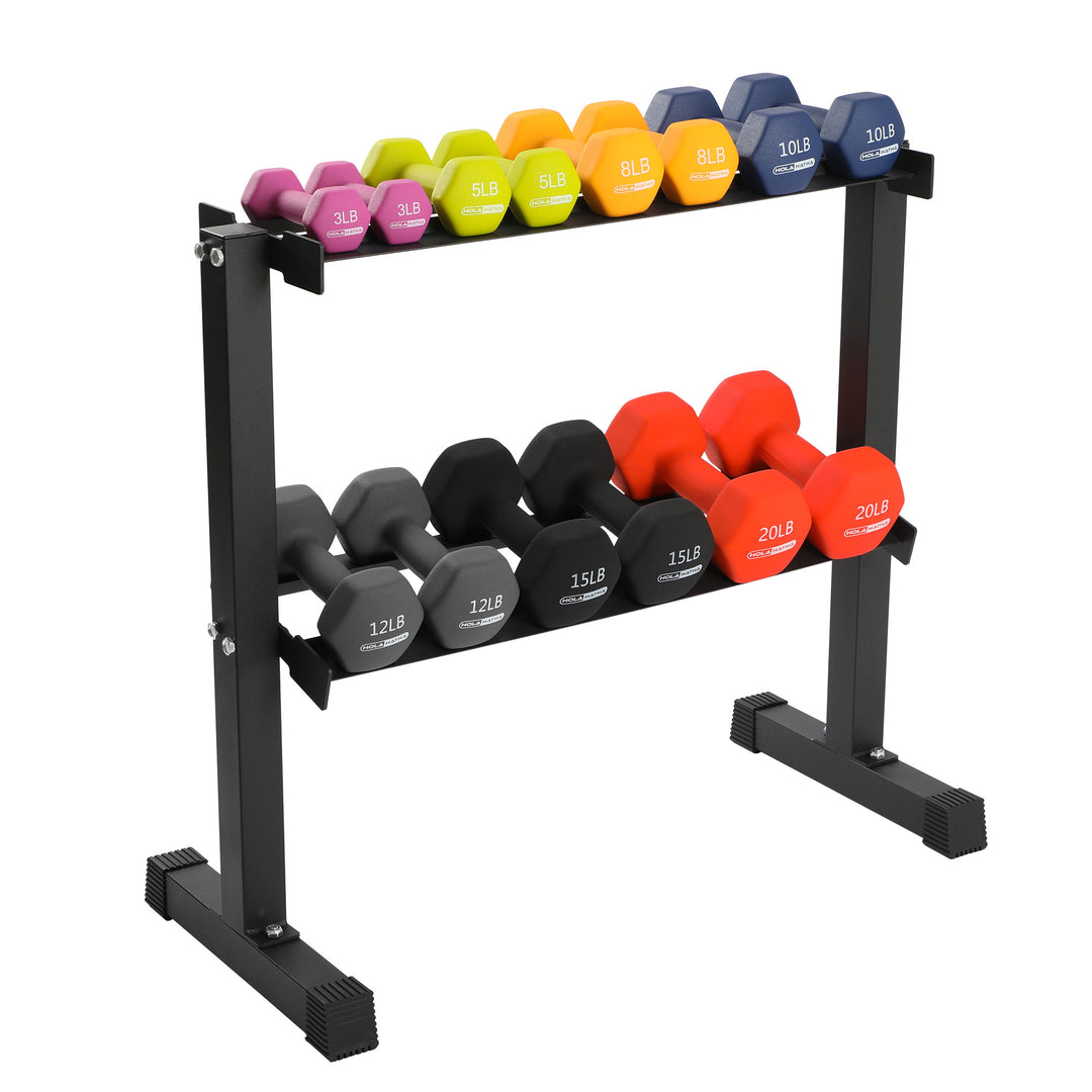 HolaHatha 146 Pound Neoprene Dumbbell Strength Training Weight Set with Rack