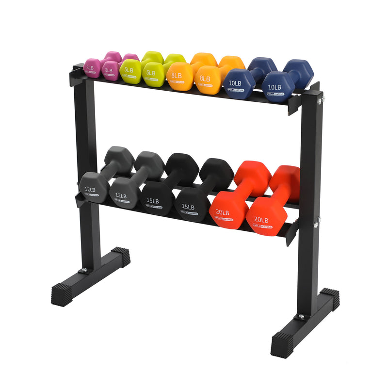 HolaHatha 146 Pound Neoprene Dumbbell Strength Training Weight Set with Rack