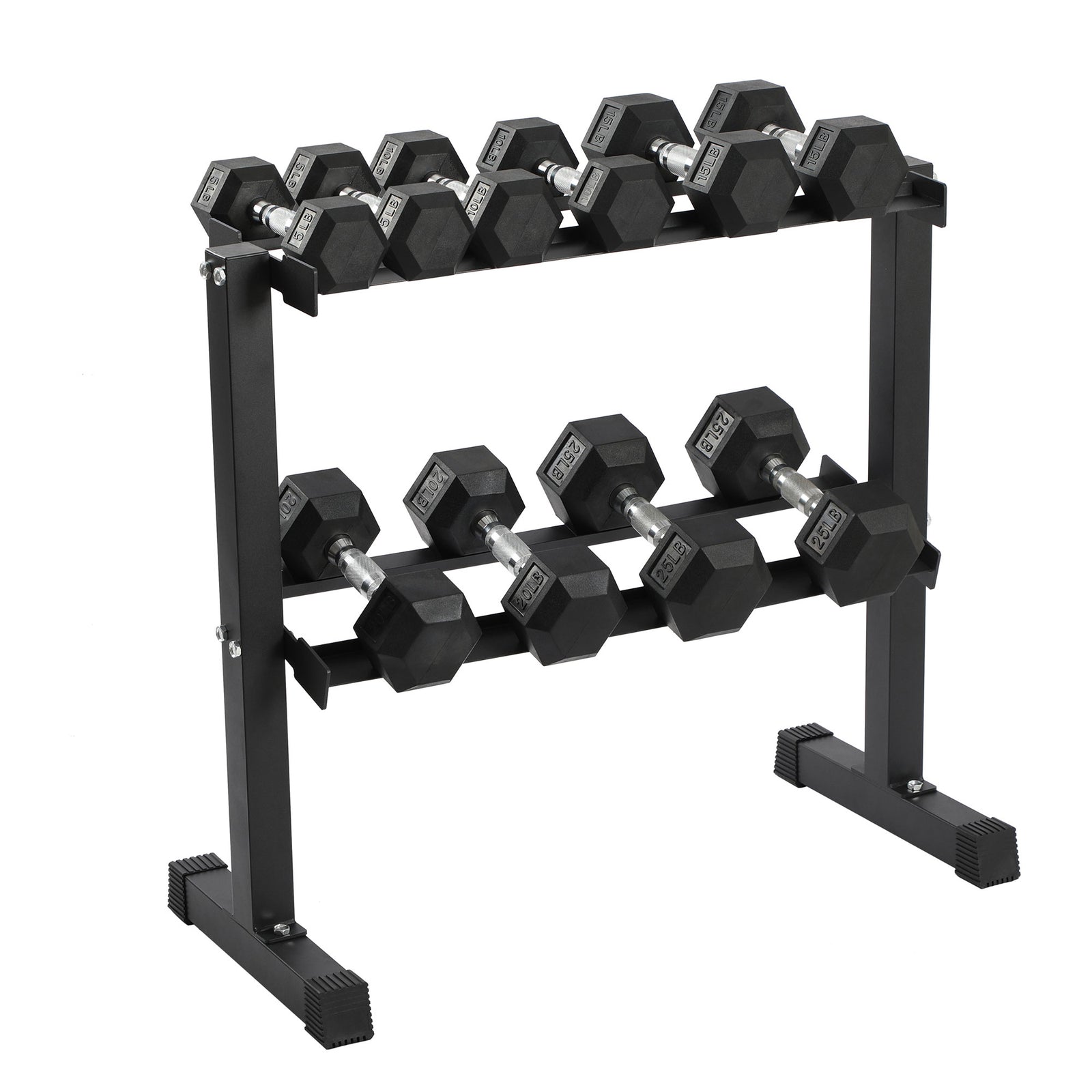 HolaHatha 150 Pound Rubber Encased Dumbbell Strength Training Weight Set w/ Rack - VMInnovations