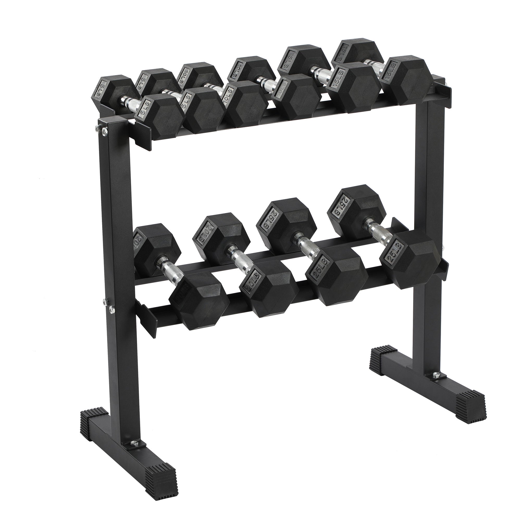 HolaHatha 150 Pound Rubber Encased Dumbbell Strength Training Weight Set w/ Rack - VMInnovations